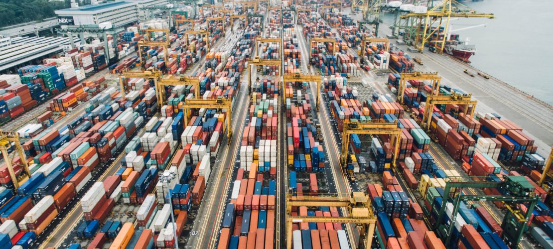 Containers in a shipping yard